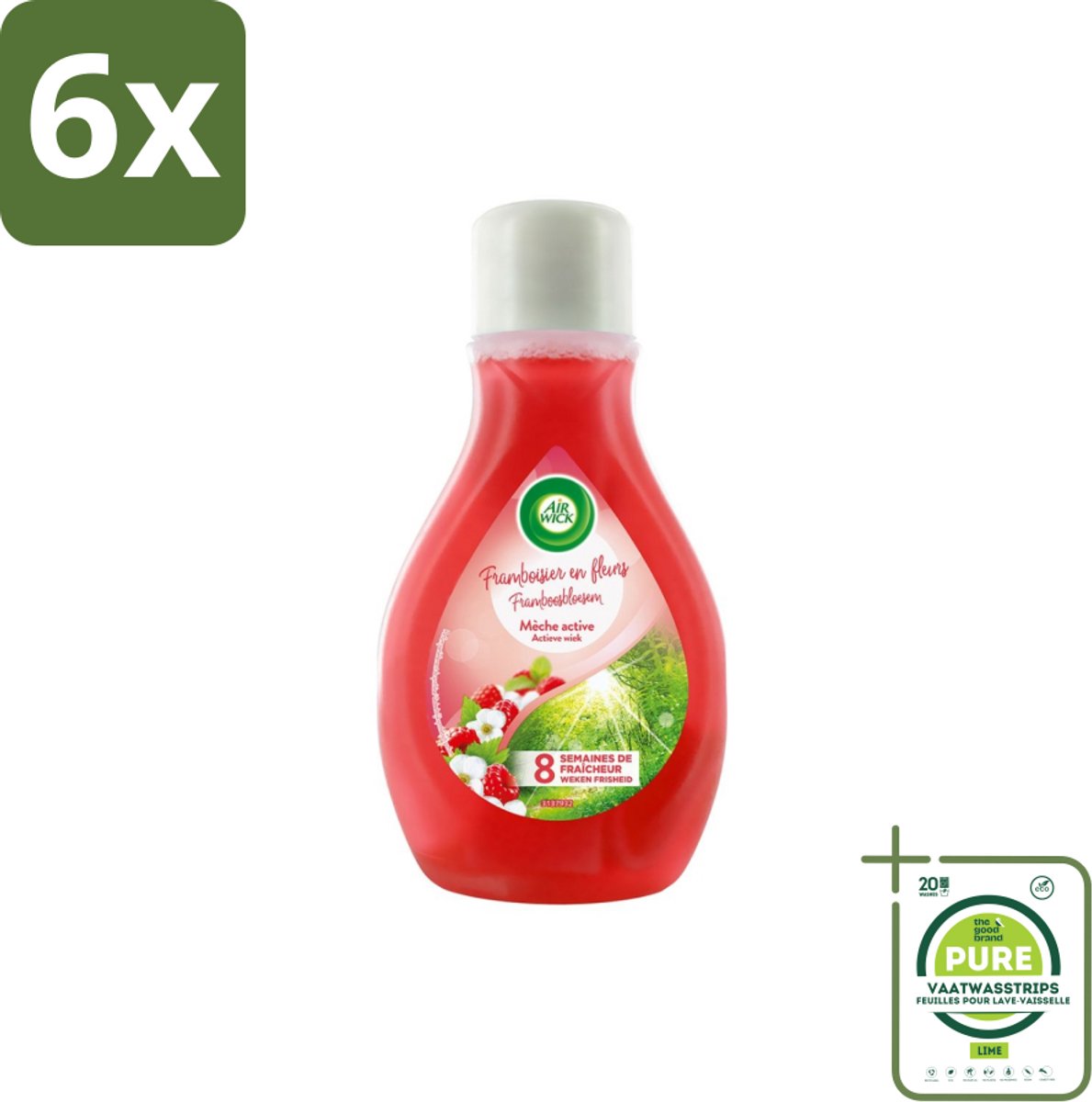 Air Wick – Luchtverfrisser – Actieve Wiek Framboos & Bloesem – 375 ml - Voordeelverpakking - 6 stuks - Luchtverfrisser - Geur