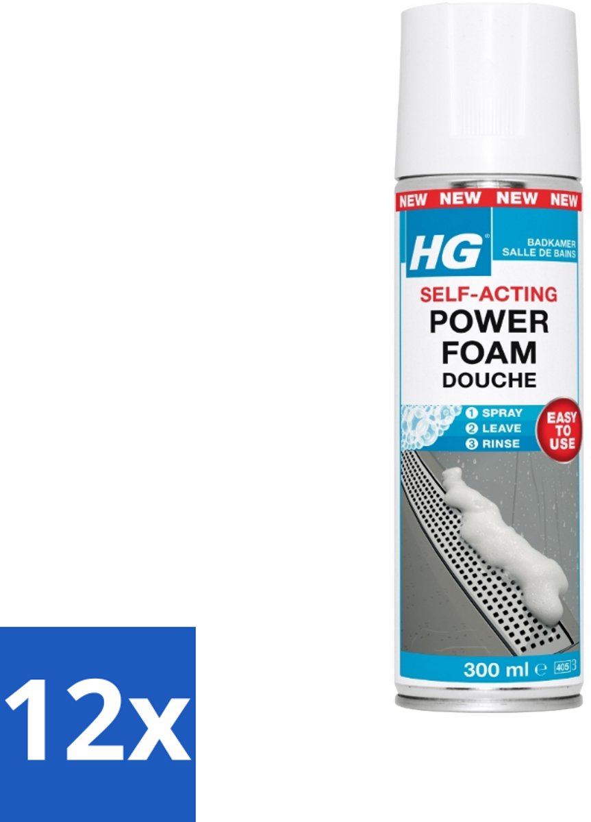 12 x HG - Badkamer - Badkamerreiniger - Power Foam Douche - Zelf-Activerend - 300 ml - Badkamerreiniger - Douche Reiniger - Kalkverwijderaar - Zeepresten - Schimmel