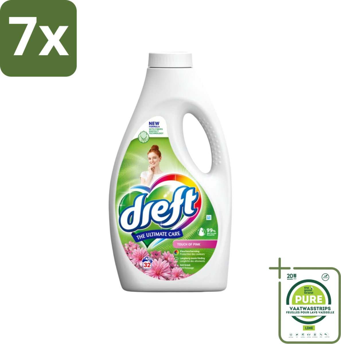 7 x Dreft Vloeibaar Wasmiddel Touch of Pink 32 Wasbeurten 1,4 liter - Grootverpakking - Wasmiddel - Vloeibaar Wasmiddel - Gekleurde Was - Wasverzachter - Kleurbescherming