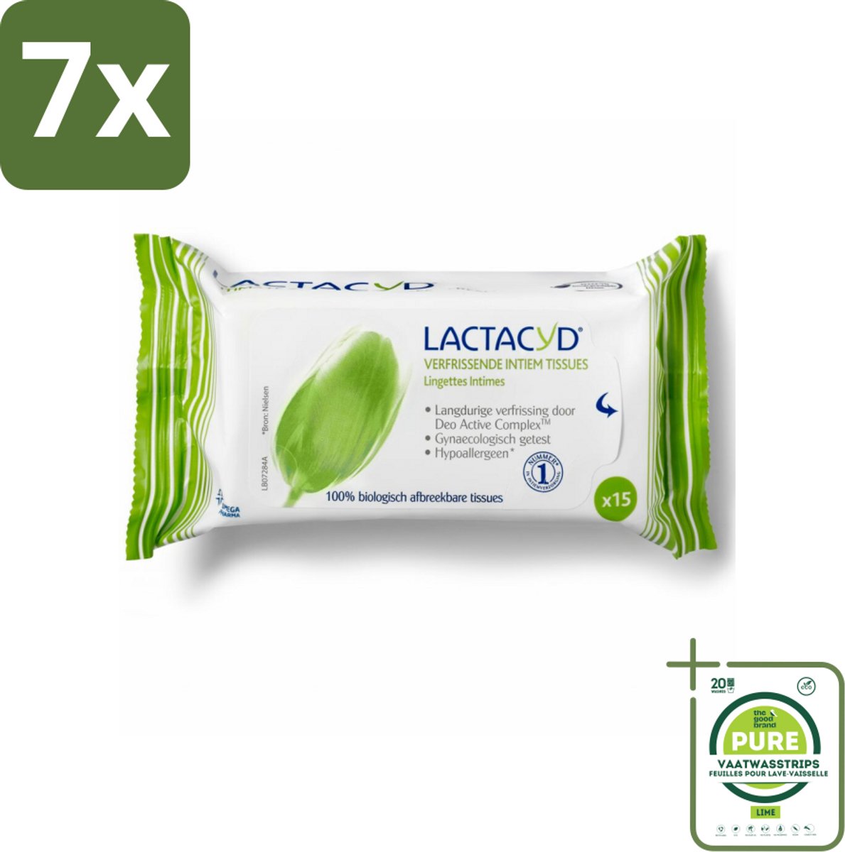 7 x Lactacyd Tissues Verfrissend 15 stuks per verpakking - Grootverpakking - Intieme Doekjes - Verfrissende Doekjes - Biologisch Afbreekbare Doekjes - Intieme Hygiene - Lactacyd