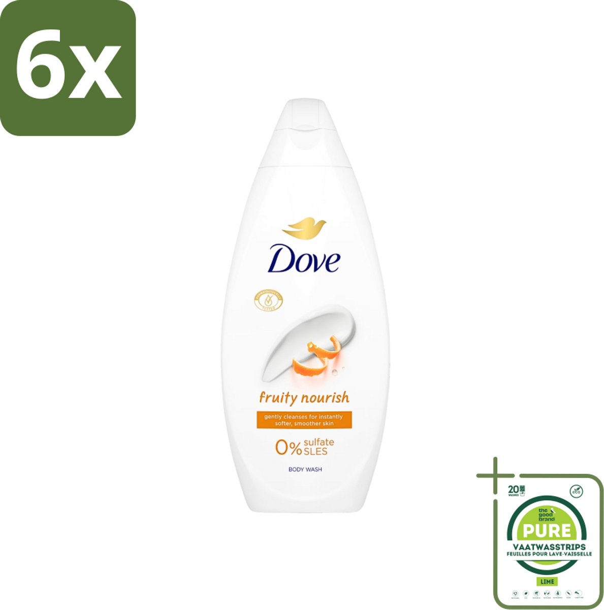 Dove Fruity Nourish - Douchegel - Sulfaatvrij - 250 ml - Voordeelverpakking - 6 stuks - Douchegel - Dove