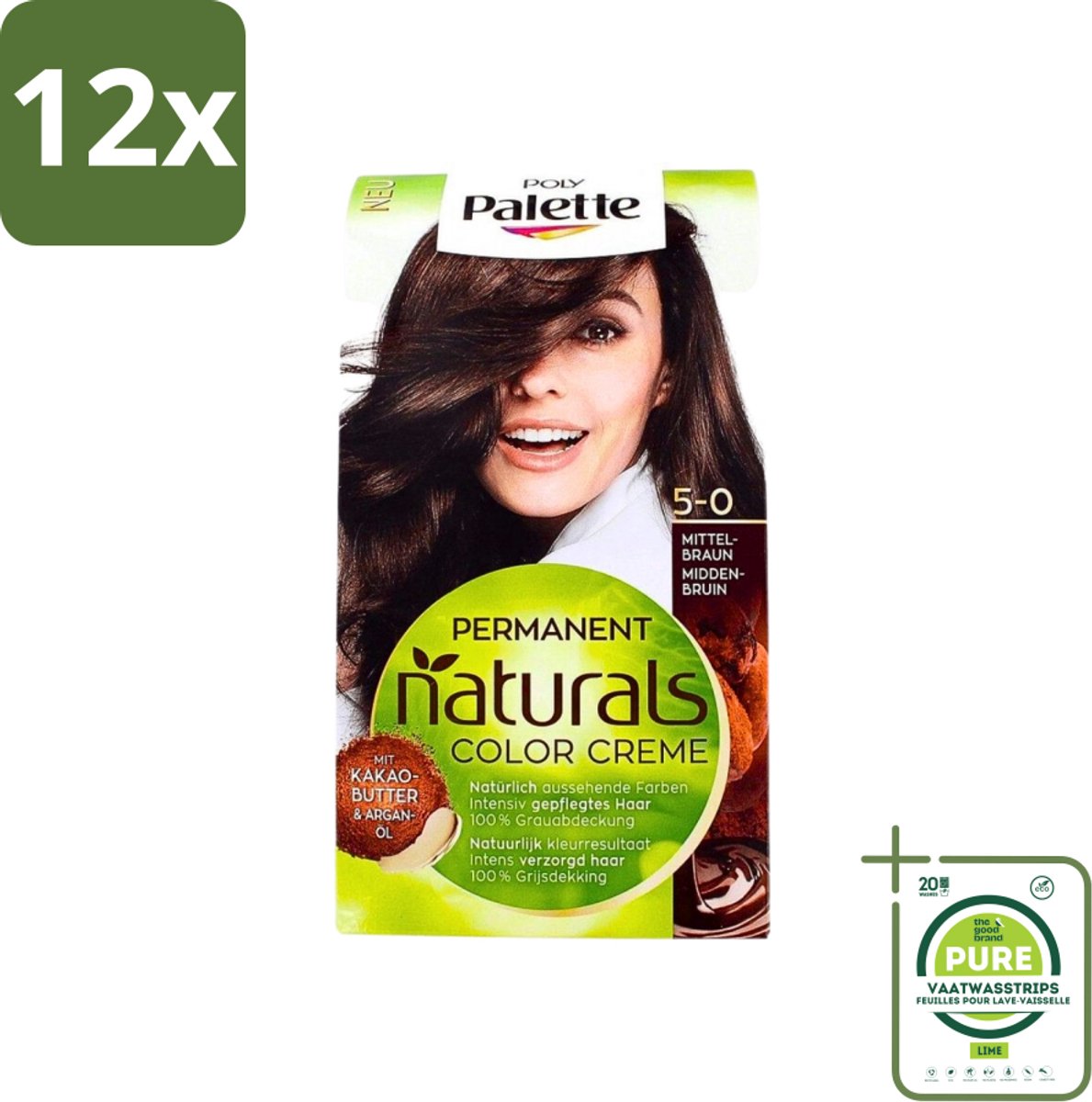 Poly Palette - Haarverf - Middenbruin 5-0 - 115ml - Voordeelverpakking - 12 stuks - Haarverf - Permanente haarverf