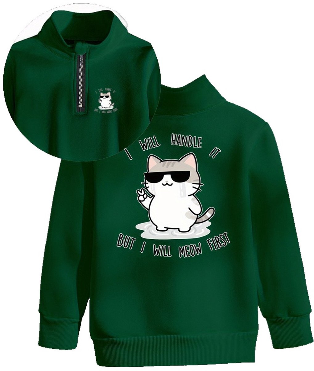 Currero Quarter Zip Jongens Sweater Met Rits Jumper Quarterzip Hoodie Jongen Warme Trui Vest Lang Coltrui 11 Jaar Groen