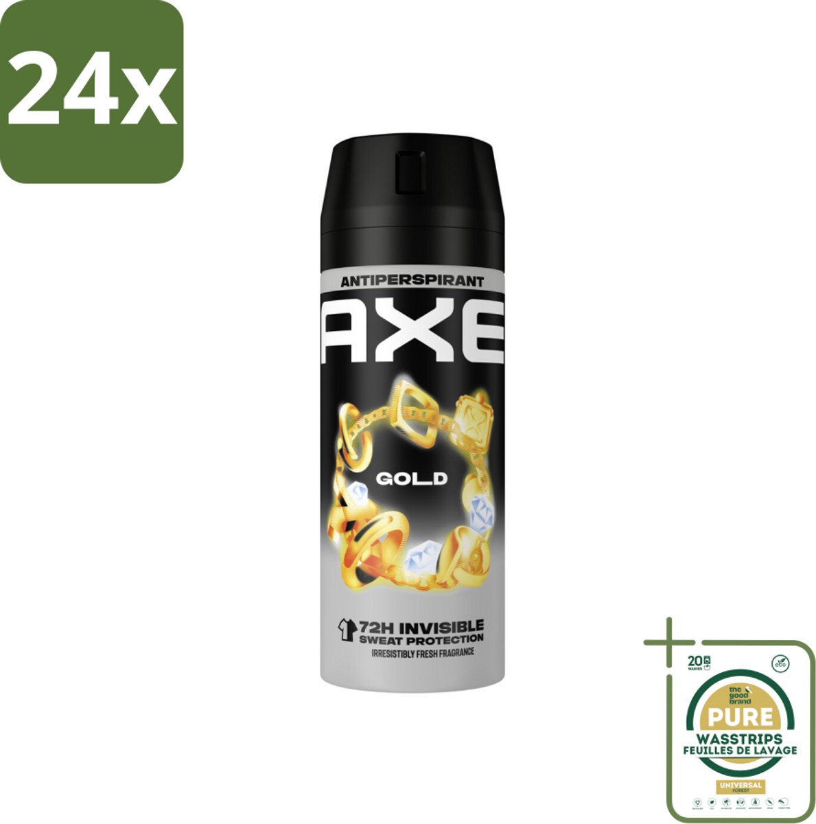 Axe - Deodorant Spray - 72hrs Anti Sweat - Anti White Marks - Gold - 150 ml - Voordeelverpakking - 24 stuks - Axe Gold - Oud wood