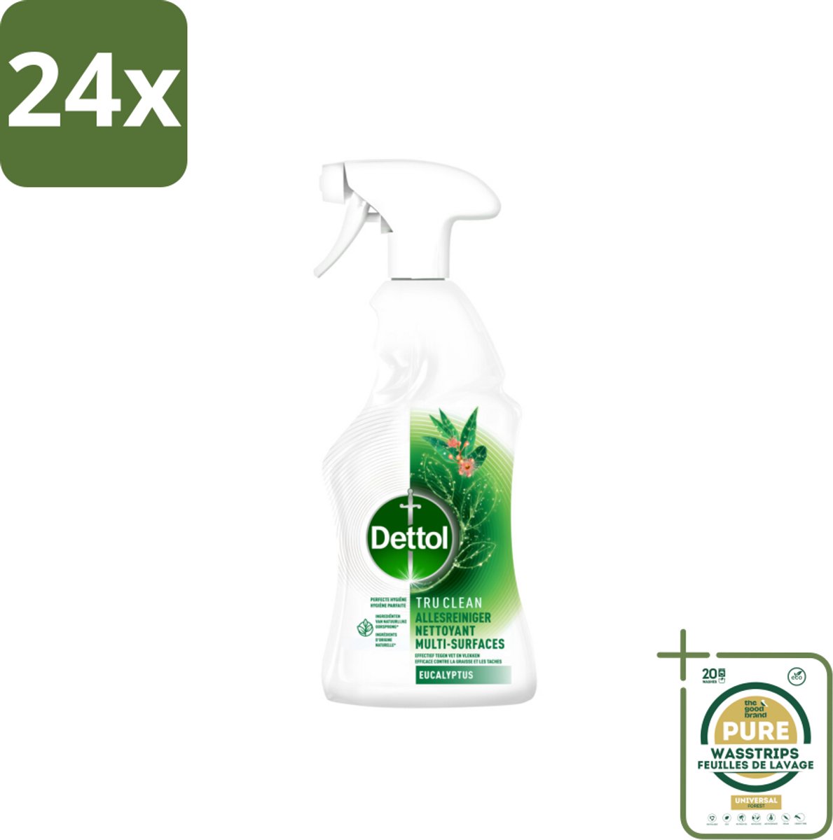 Dettol Tru Clean - Allesreiniger - Spray - Eucalyptus - Multi-Oppervlakken - 500ml - Voordeelverpakking - 24 stuks - Eucalyptus - Natuurlijke ingrediënten