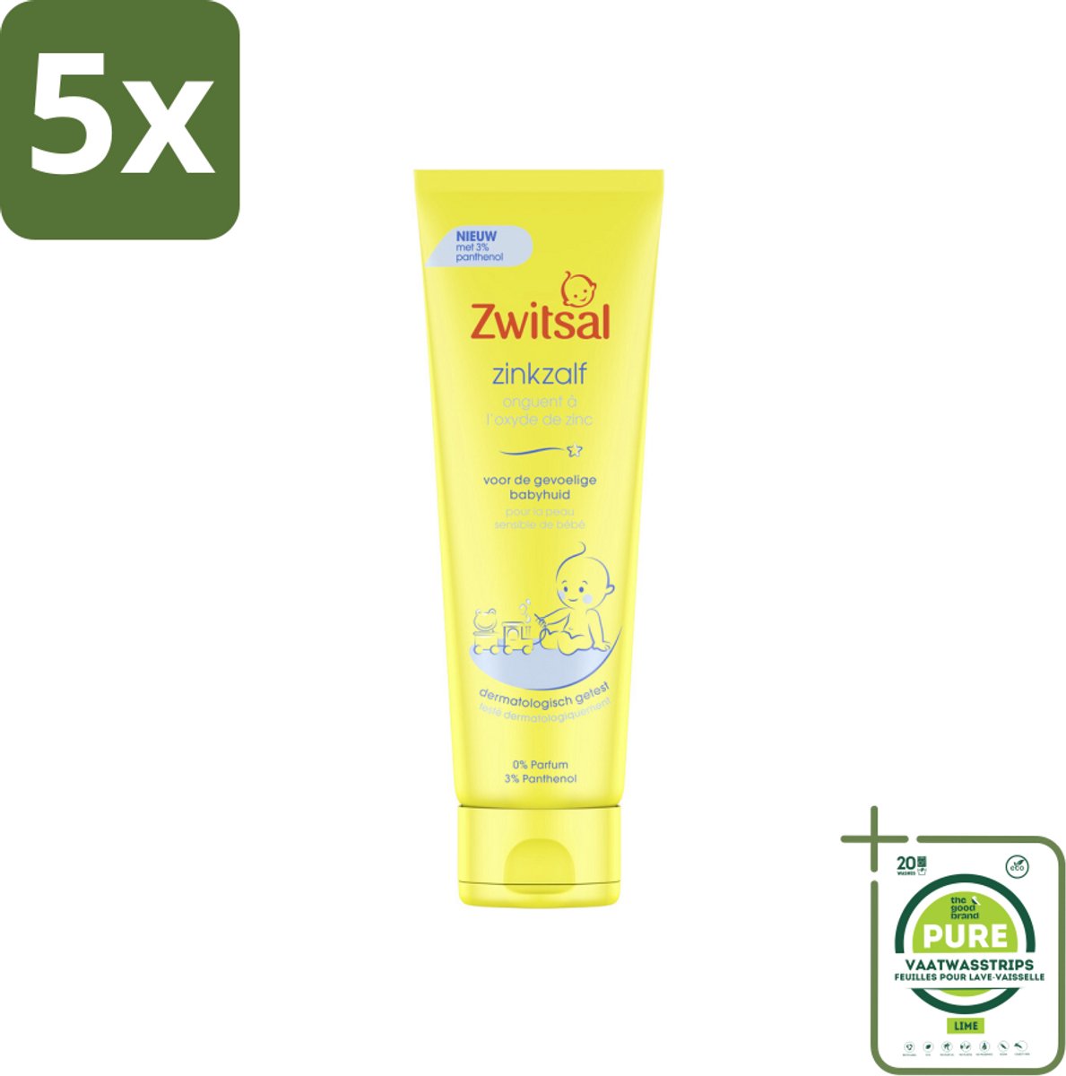 5 x Zwitsal 0% Parfum - Babyverzorging - Zinkzalf - Voor de Gevoelige Babyhuid - 100 ml - Grootverpakking - Babyhuid - Luieruitslag - Zinkzalf - Babyverzorging - Gevoelige Huid