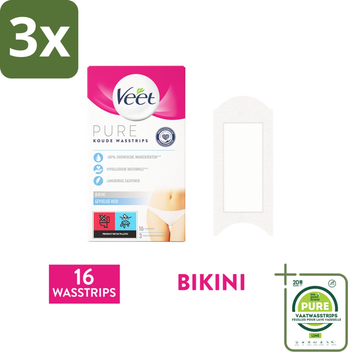 3 x Veet Ontharingsstrips Bikinilijn Pure Gevoelige Huid 16 stuks per verpakking - Grootverpakking - Veet Ontharingsstrips - Bikinilijn Ontharen - Gevoelige Huid - Ontharingsstrips Bikinilijn - Langdurige Gladheid