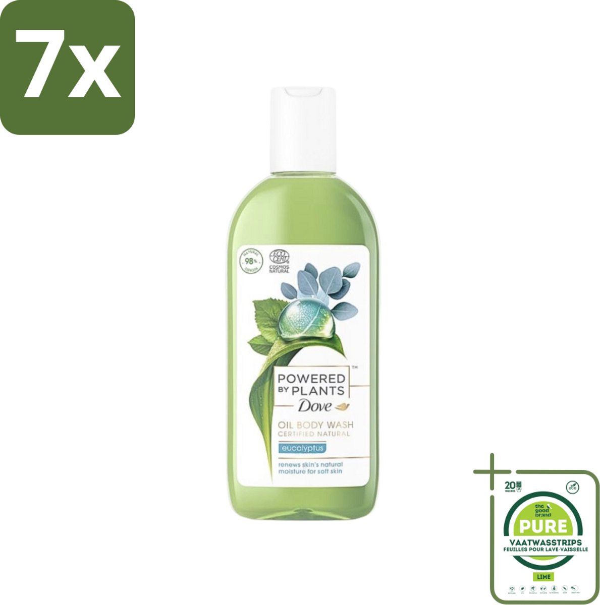 7 x Dove Powered by Plants - Oil Body Wash - Eucalyptus - 250 ml - Grootverpakking - Natuurlijke Bodywash - Eucalyptus Bodywash - Hydraterende Bodywash - Vegan Bodywash - Cruelty-Free Bodywash