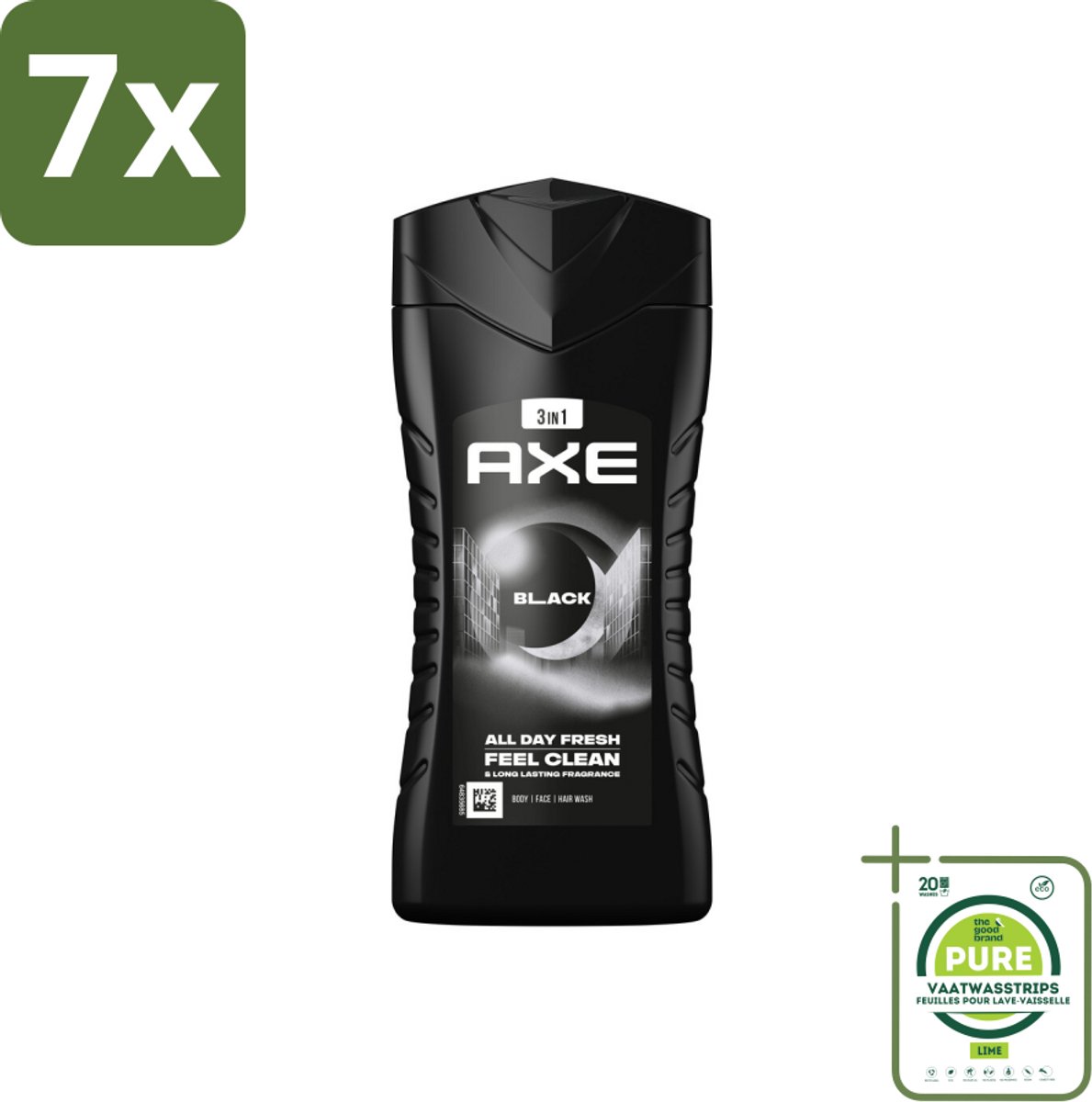 7 x Axe 3-in-1 Douchegel Black 250 ml - Grootverpakking - Douchegel - Axe - 3-in-1 - Bevroren Peer - Cederhout