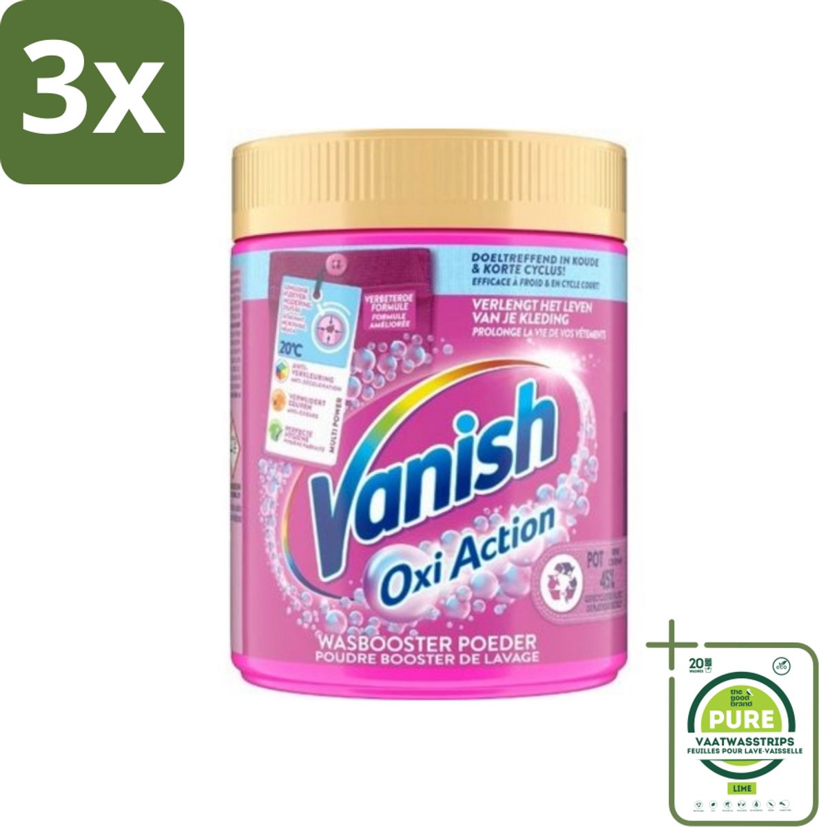 3 x Vanish Oxi Action - Vlekkenverwijderaar Poeder - Zonder Bleek - Gekleurde Was - 530 Gram - Grootverpakking - Vlekkenverwijderaar - Wasbooster - Gekleurde Was - Waspoeder - Vlekken Verwijderen