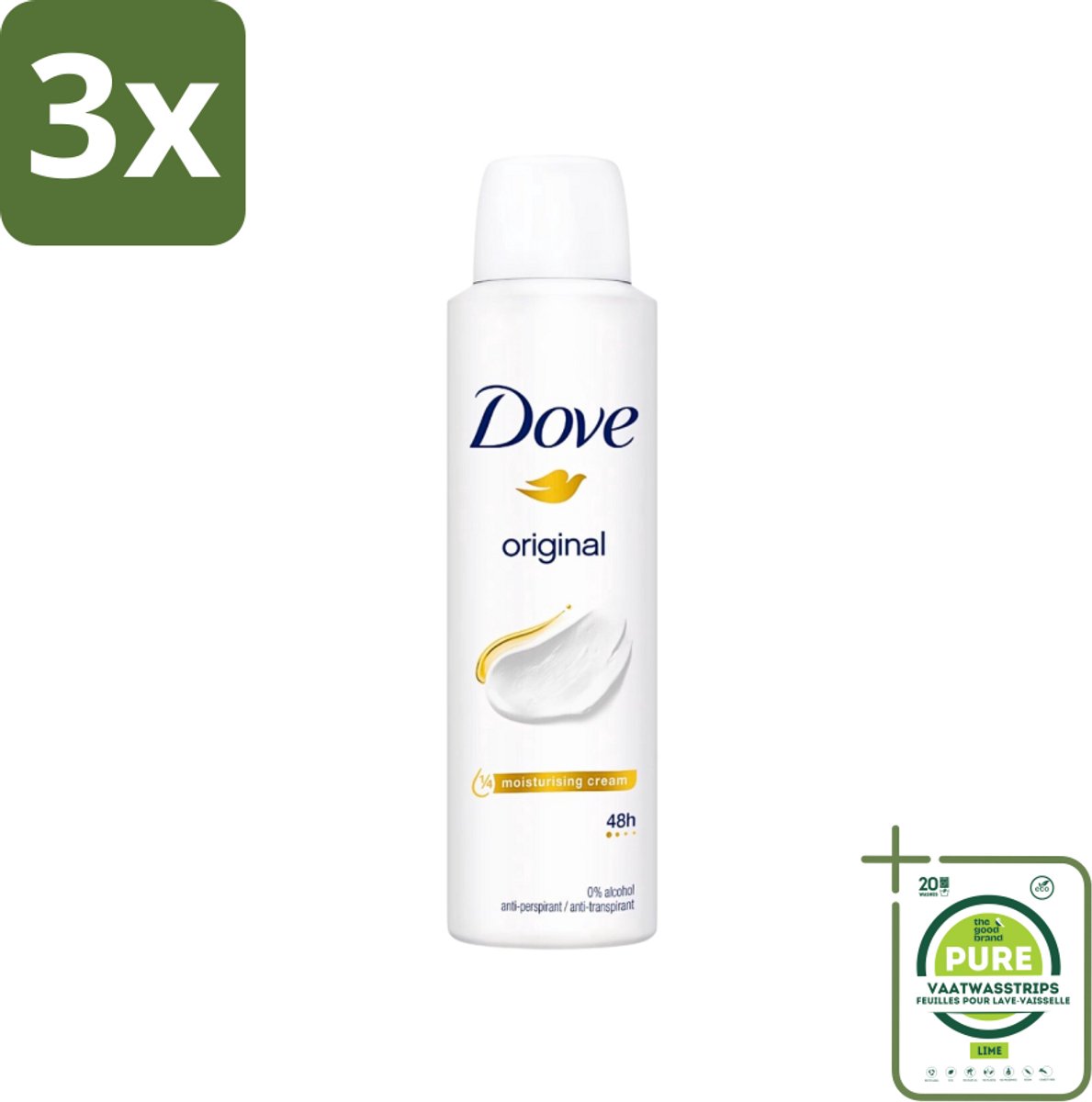 3 x Dove Original - Deospray - Anti-Transpirant - 150 ml - Grootverpakking - Deodorant - Dove - Antitranspirant - Langdurige Bescherming - Hydraterende Crème