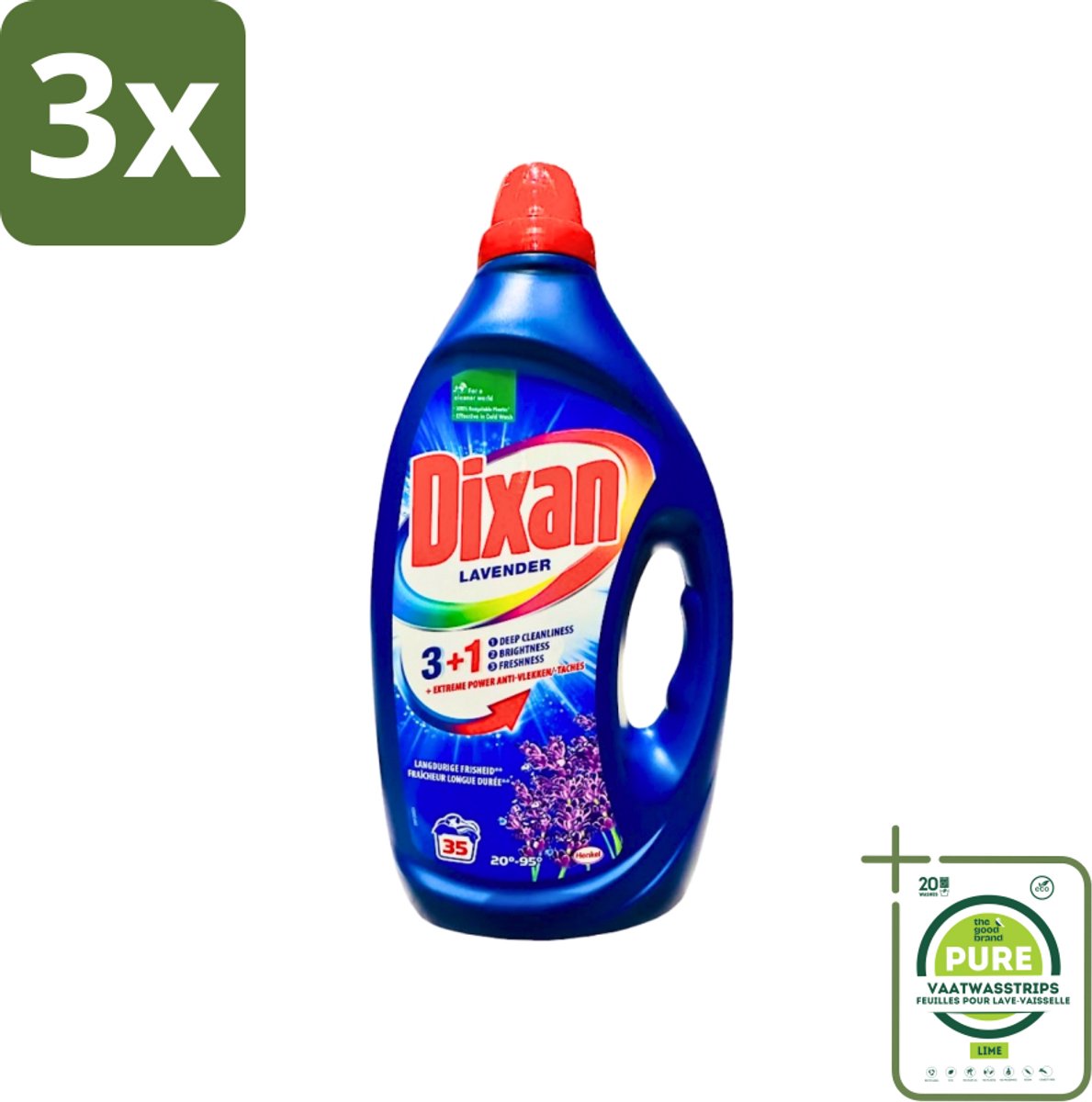 3 x Dixan - Vloeibaar Wasmiddel en Vlekverwijderaar - Witte en Gekleurde Was - Lavendel - 35 Wasbeurten - Grootverpakking - Wasmiddel - Vloeibaar Wasmiddel - Vlekkenverwijderaar - Lavendelgeur - Wasmiddel Lavendel