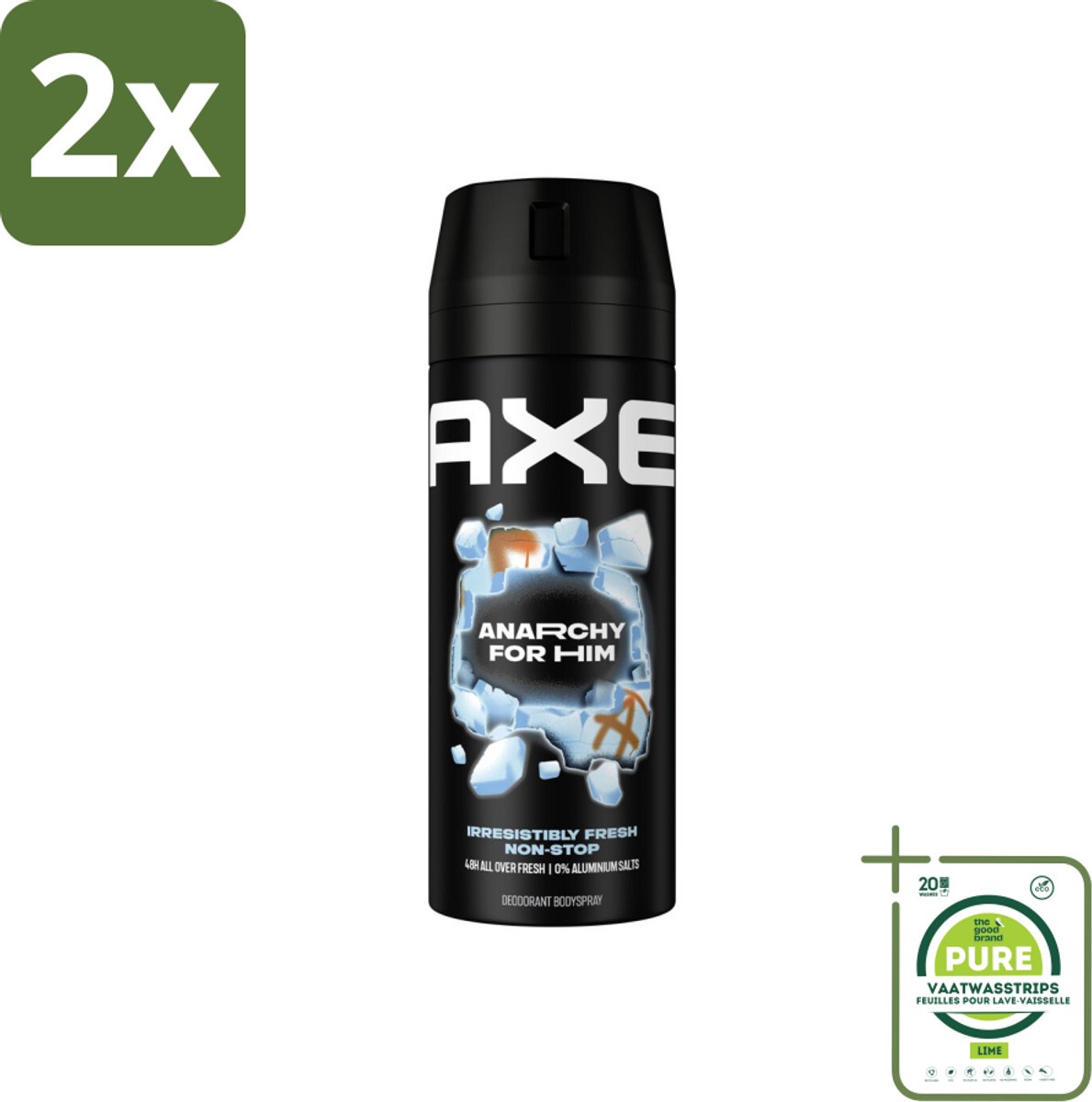 Axe Deodorant Bodyspray Anarchy for Him 150 ml - Voordeelverpakking - 2 stuks - Deodorant - Deodorant spray