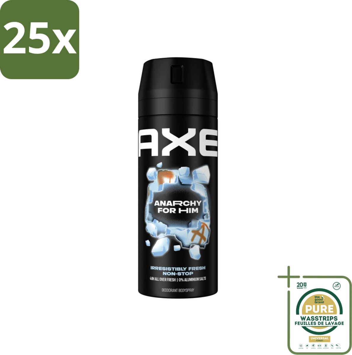 25 x Axe Deodorant Bodyspray Anarchy for Him 150 ml - Grootverpakking - 48 Uur Frisheid - Deodorant Bodyspray - Geur Van Granaatappel - Geur Van Sandelhout - Zinktechnologie