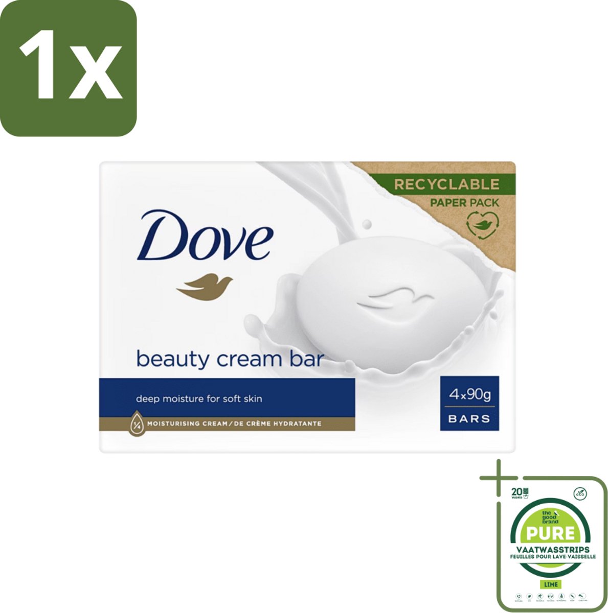 1 x Dove Original - Zeep - Beauty Cream Bar - 360 g - Dove Zeep - Beauty Cream Bar - Milde Reiniging - Hydraterende Zeep - Zachte Huid