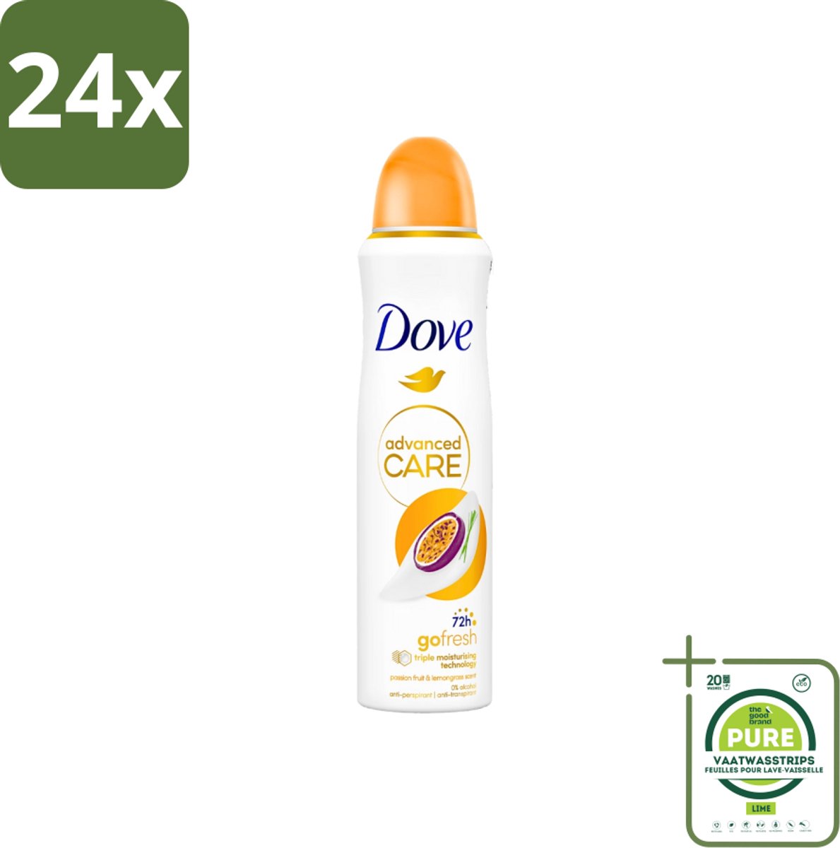 Dove - Deospray - Passievrucht & Citroengras - 150 ml - Voordeelverpakking - 24 stuks - Deodorant - Anti-transpirant