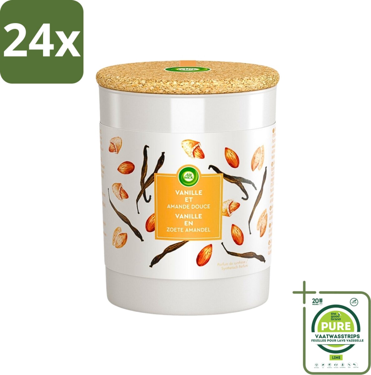 Air Wick - Geurkaars - Vanille & Zoete Amandel - 35 Uur Brandduur - Voordeelverpakking - 24 stuks - Geurkaars - Vanille geur
