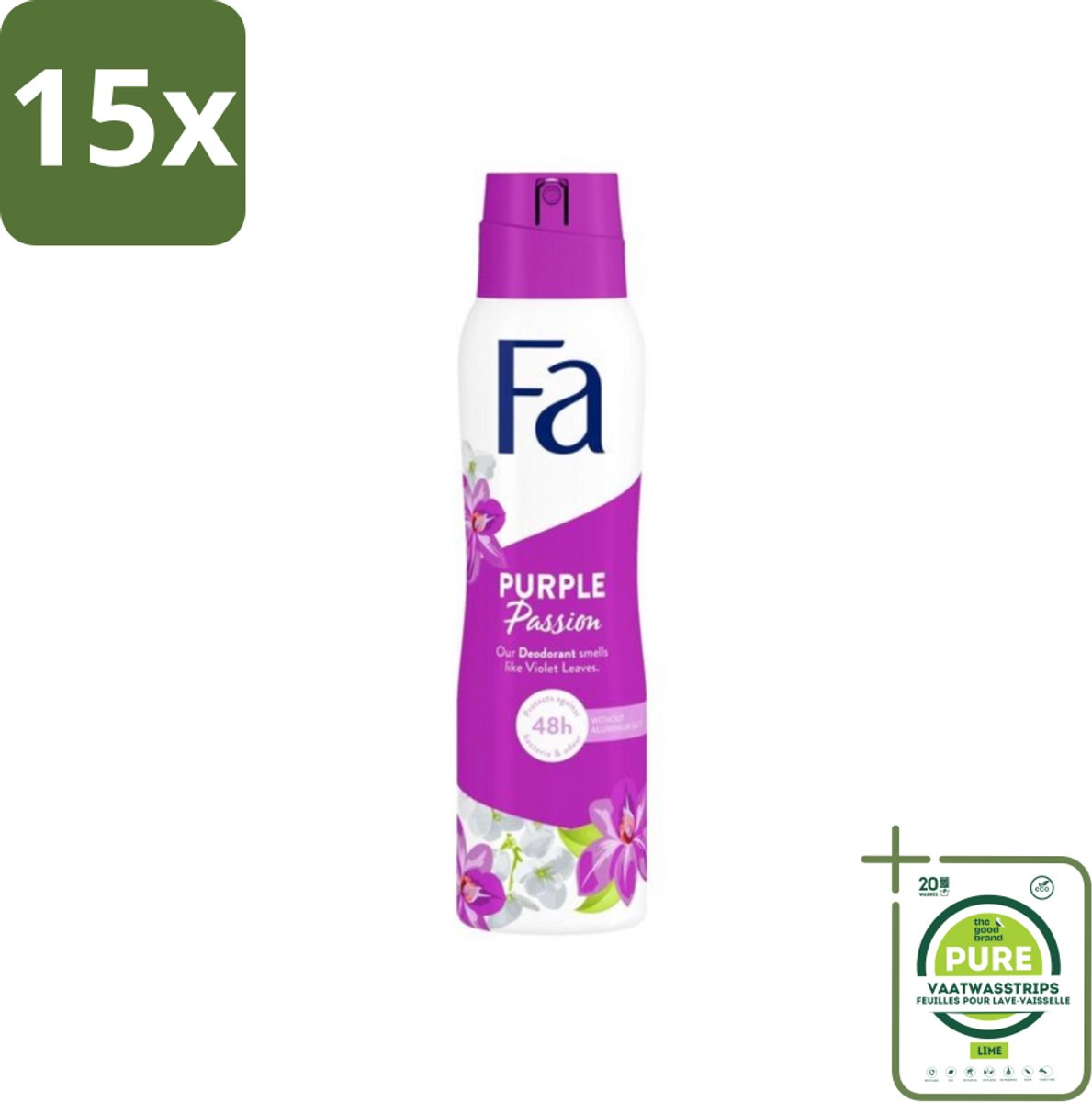 15 x Fa Deodorant Spray Violet Leaves Passion 150 ml - Grootverpakking - Deodorant - Anti-transpirant - Langdurige Bescherming - Violette Geur - Fa Purple Passion