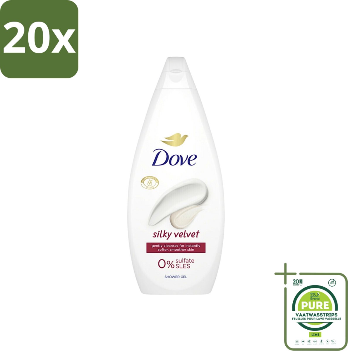 20 x Dove Silky Velvet - Douchegel - Sulfaatvrij - 250 ml - Grootverpakking - Douchegel - Dove - Silky Velvet - Zijdezachte Huid - Hydraterend