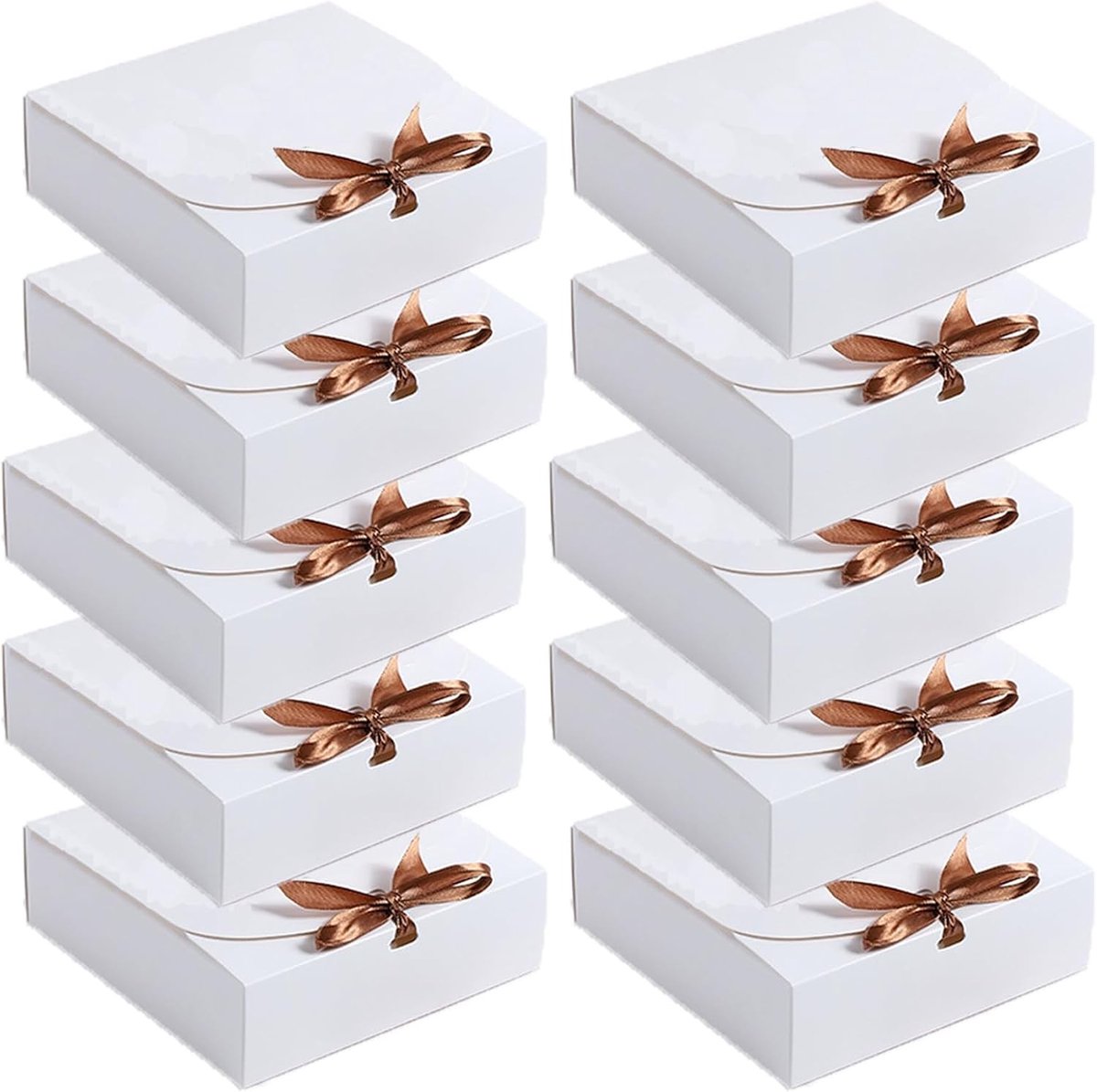 Set van 10 Vierkante Papieren Cadeau Dozen met Deksel en Strik 16,5 x 16,5 x 5 cm - Ideaal voor Bruidsmeisjes Voorstellen, Feestjes en Kerstcadeaus