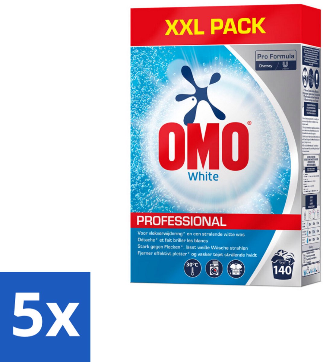 Omo Professional – Wasmiddel Poeder – Witte Was – 140 Wasbeurten – Pro Formula – 7 kg - Bulkverpakking - 5 stuks