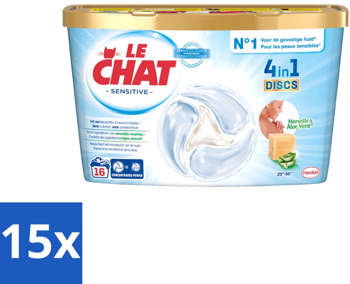 Le Chat – Wascapsules – Sensitive – 16 stuks per verpakking - Bulkverpakking - 15 stuks