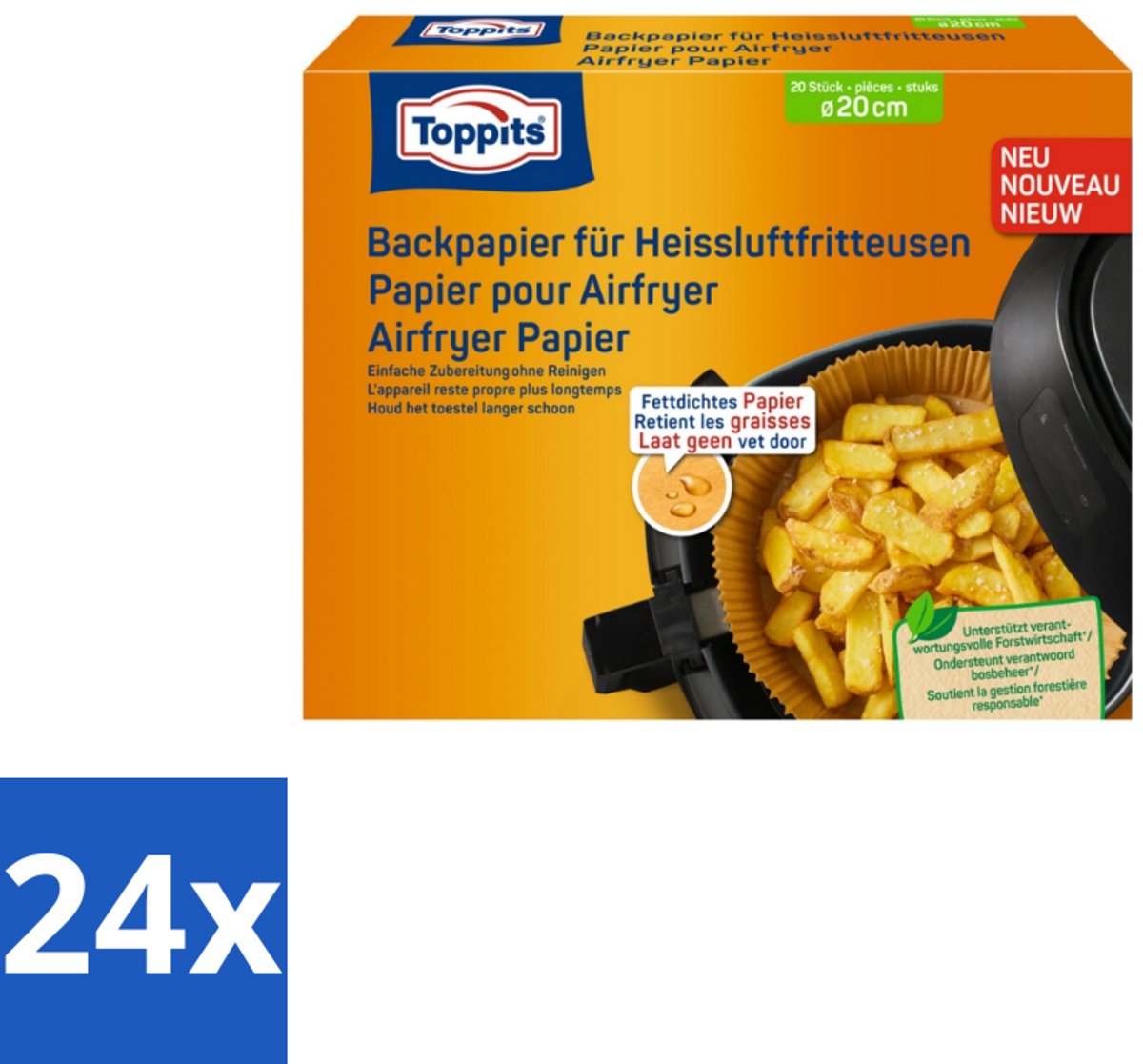Toppits – Airfryer Papier – 20 cm – 20 Zakjes - Voordeelverpakking - 24 stuks