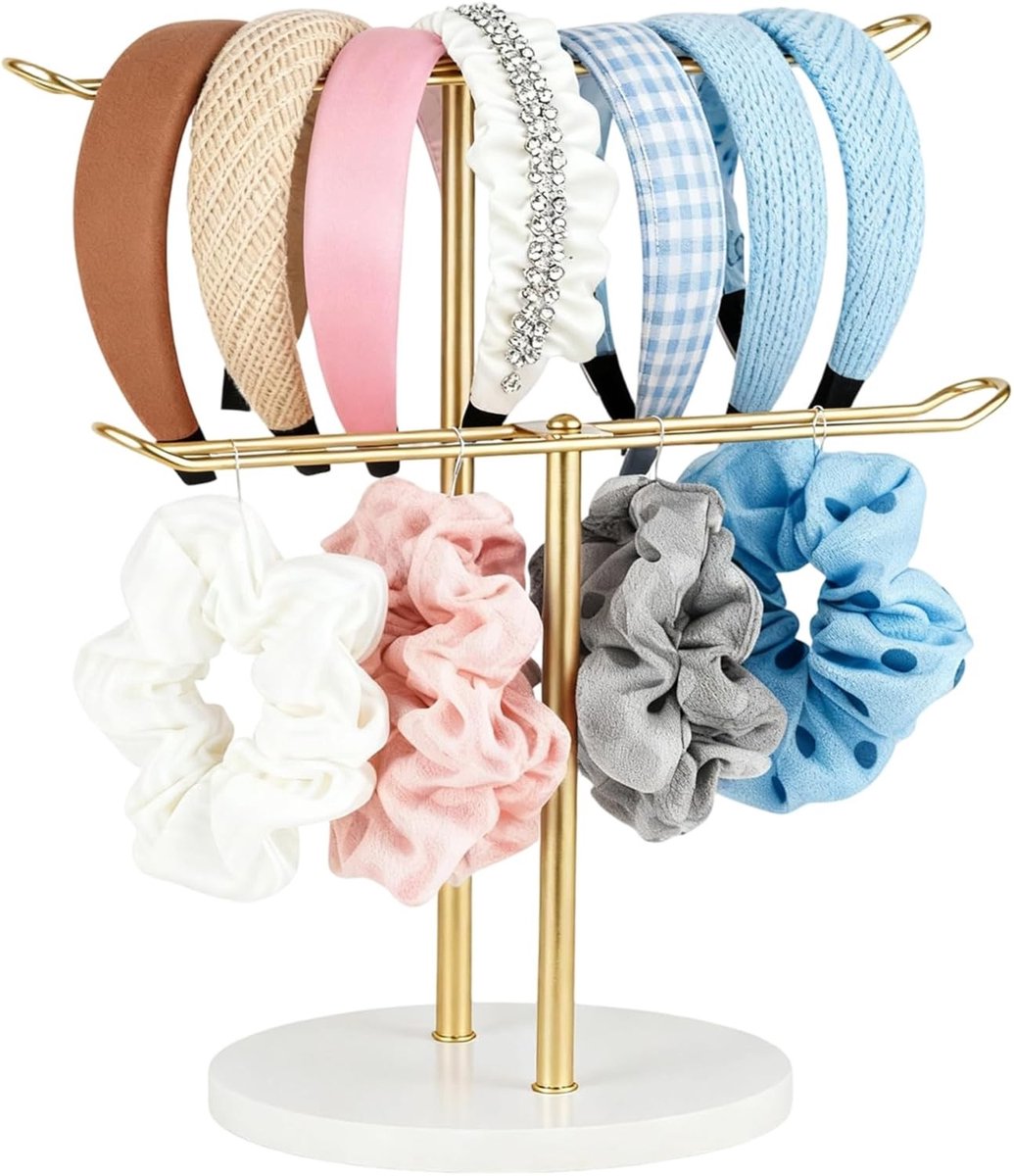 2-laagse haaraccessoires organizer, hoofdtelefoonhouder voor haarspelden, juwelendoos voor haarbanden en armbanden in goudkleurige afwerking
