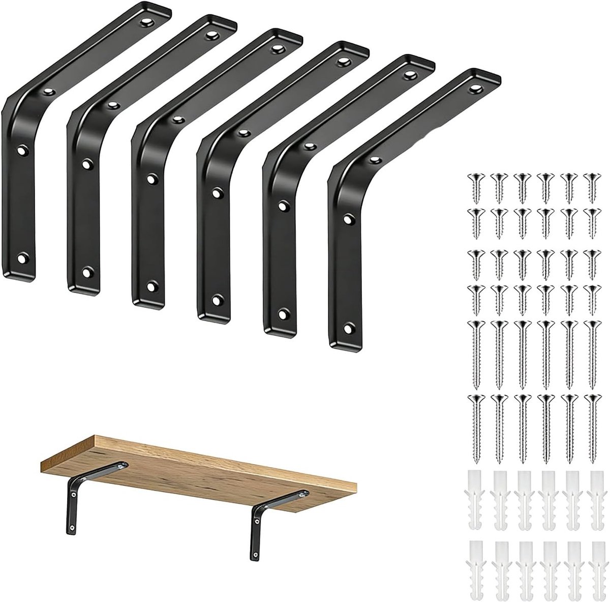 Zware hoeksteunen voor planken - 6 stuks, 90 graden metalen console voor wandplanken en houten planken, ideaal voor stevige bevestiging en ondersteuning