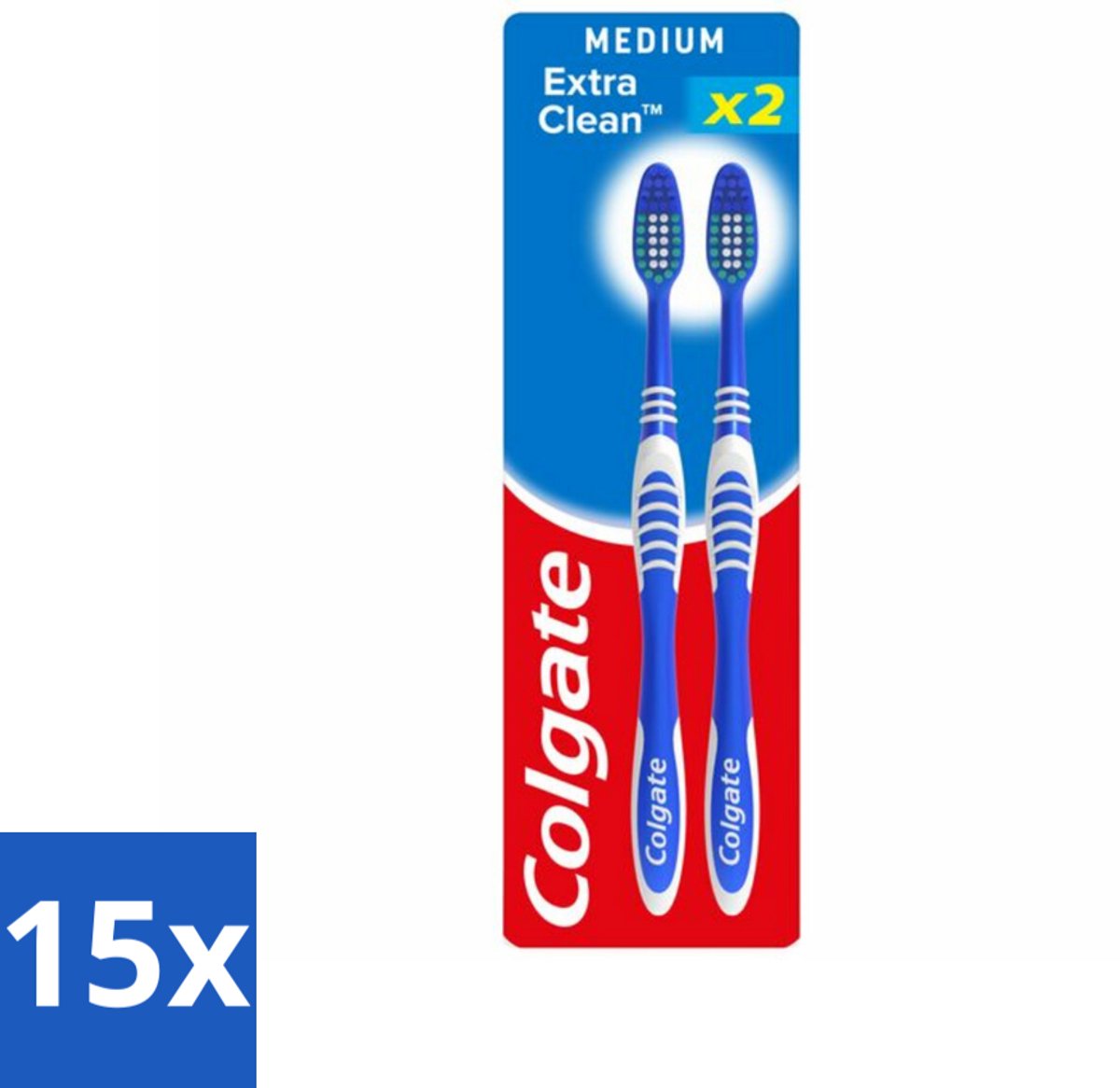 15 x Colgate - Tandenborstels - Extra Clean Duo - Medium - 2 borstels - Tandenborstel - Mondhygiëne - Reiniging - Tongreiniger - Frisse Adem