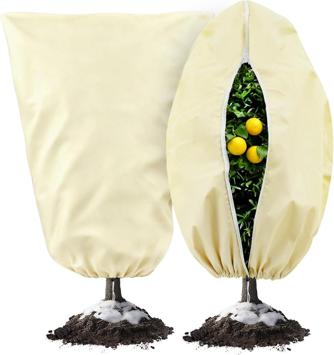 Beschermhoezen voor winterplanten, ademend en waterdicht, 80 x 120 cm, ideaal voor potplanten en kleine bomen, 2 stuks, beige, winterbescherming, tuinaccessoires, plantenbedekking