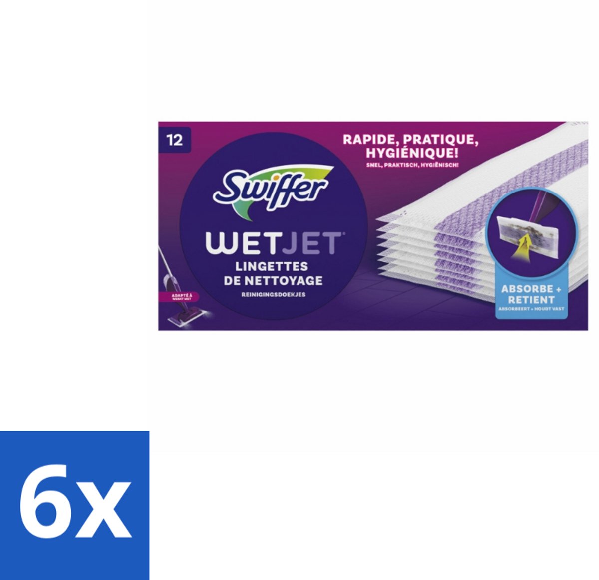 Swiffer - WetJet – Reinigingsdoekjes – Navullingen – 12 doekjes - Voordeelverpakking - 6 stuks