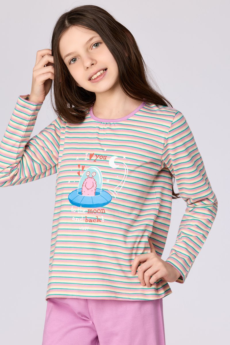 Woody Meisjes-Dames pyjama multicolor streep - maat 104/4J