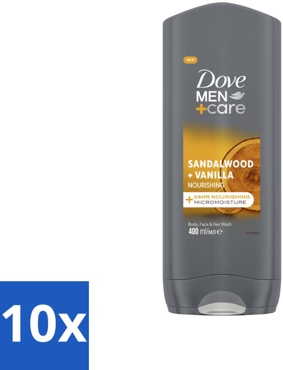 Dove – Douchegel – Men+Care Sandalwood & Vanilla – 400 ml - Bulkverpakking - 10 stuks