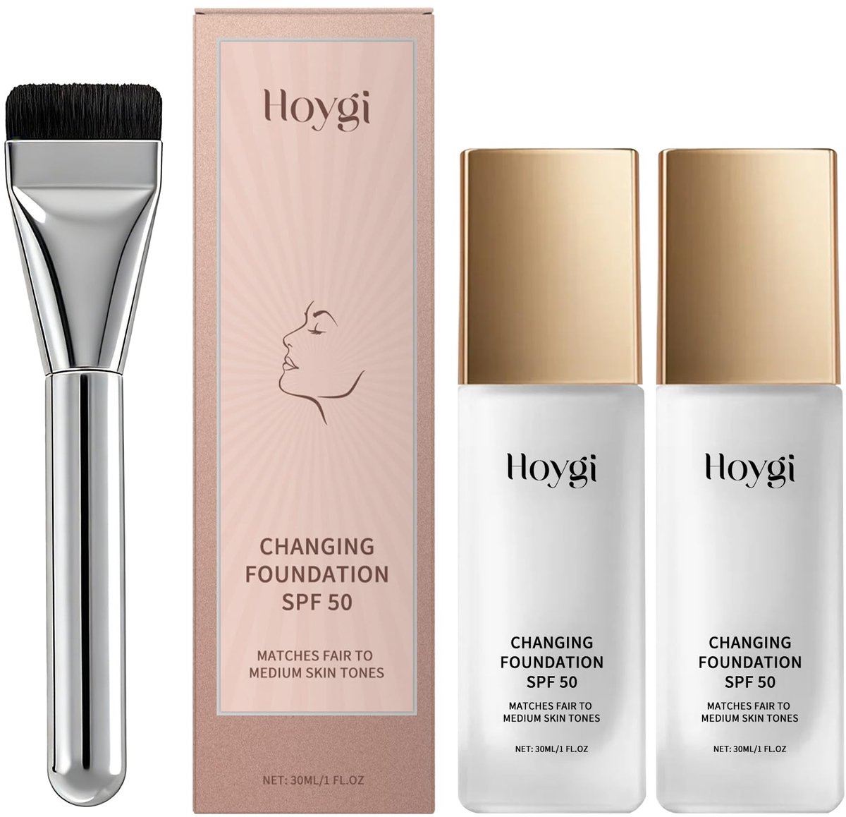 2pcs Kleurveranderende Make-upfoundation,SPF 50,+1 Penseel - ShopVlot