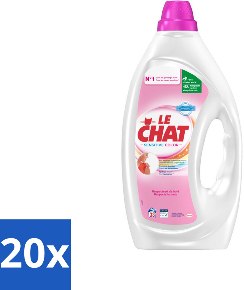 Le Chat – Vloeibaar Wasmiddel – Sensitive Color – 1,485 L - Bulkverpakking - 20 stuks