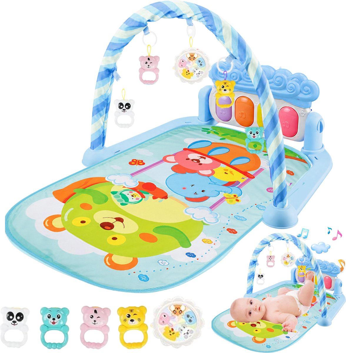 Nolad - Babygym - Speelkleed Baby - Baby speelmat - Baby speelmat met boog - Baby 0-36 Maanden - 57x75x43CM - Blauw