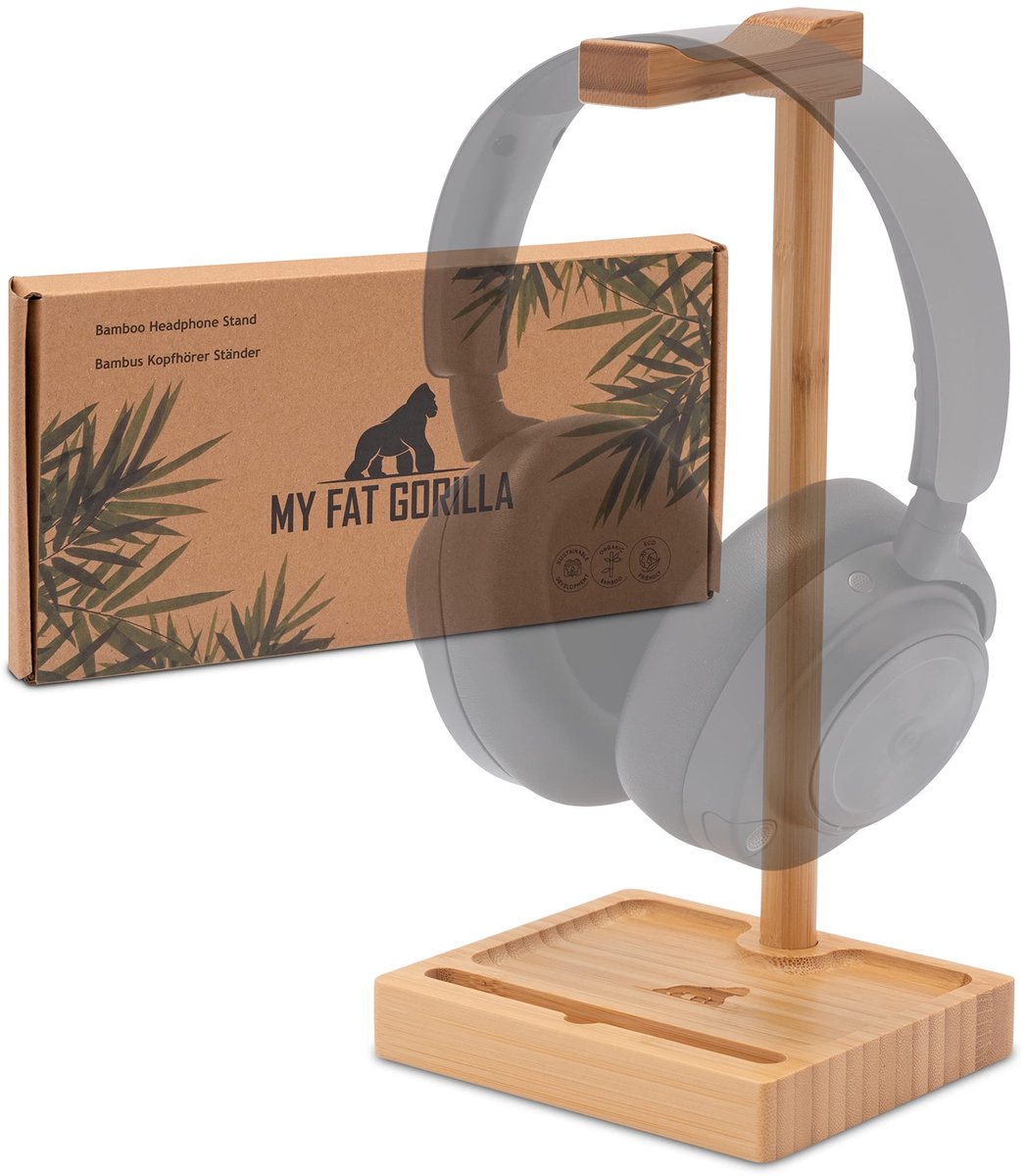Elzusha - Bamboo Hoofdtelefoonstandaard met Ingebouwde Opbergruimte