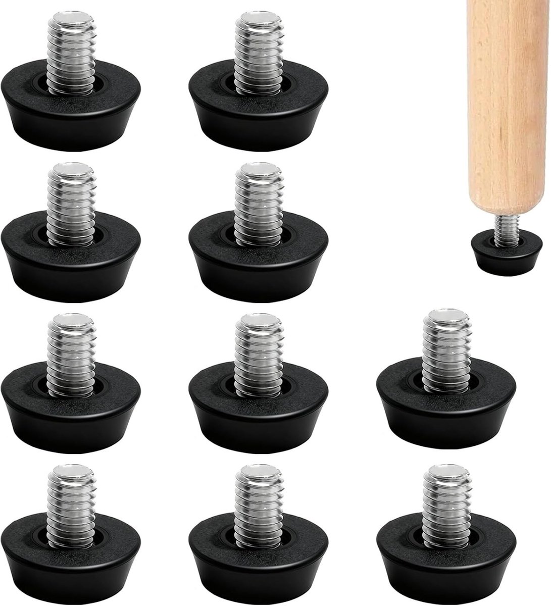 Set van 10 Verstelbare Meubelpoten M8 x 10mm - Zwarte Compensatievoeten voor Tafel, Meubels en Fitnessapparatuur