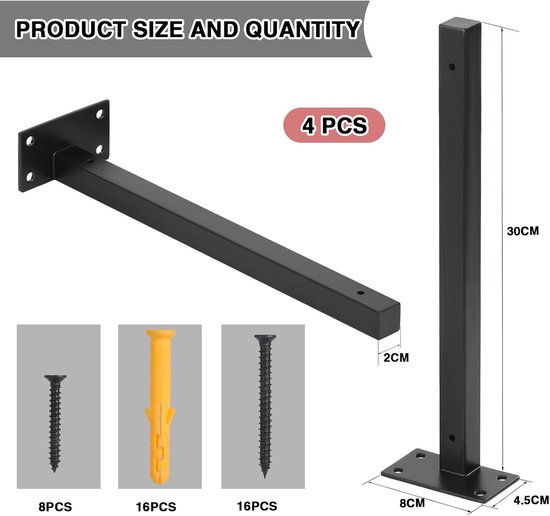 Zware Steunbeugels voor Planken - Wandmontage, Industrieel Ontwerp, 40-60kg Draagcapaciteit, 20mm Dikte, Perfect voor Thuis en Kantoor — afbeelding 2