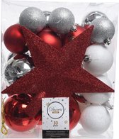 Boules de Noël Mix Avec Peak Box 33 Pièces Rouge Wit
