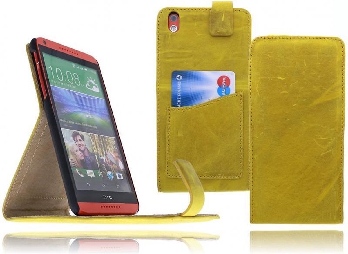 Devills HTC Desire 816 Lederen Flip Case Cover Hoesje Yellow
