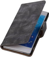 Lizard Bookstyle Wallet Case Hoesjes voor Sony Xperia M4 Aqua Grijs
