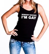 Nobody knows i am gay tanktop/mouwloos shirt zwart dames M