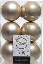 12x Licht parel kunststof kerstballen 6 cm - Mat/glans - Onbreekbare plastic kerstballen - Kerstboomversiering champagnekleur