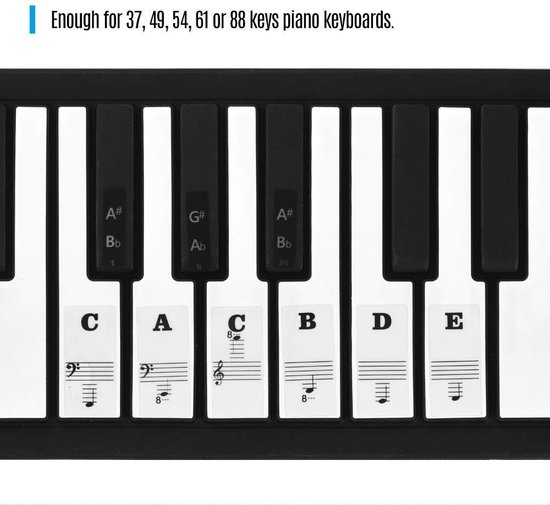 Autocollants pour clavier de piano 49/61/76/88 touches blanches Transparents et amovibles noir 