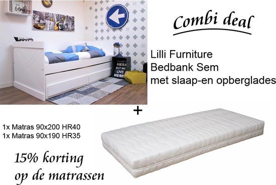 Lilli Furniture Zetelbed Sem met slaaplade en 2 matrassen - 90x200 - wit |  bol.com