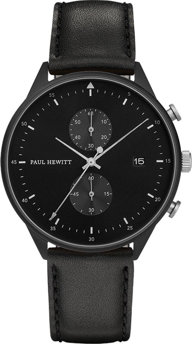 Paul Hewitt Chrono Line PH-C-B-BSS-2M - Horloge - Leer - Zwart - ø 42 mm