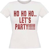 T-shirt Ho ho ho lets party glitter maat XL Dames wit