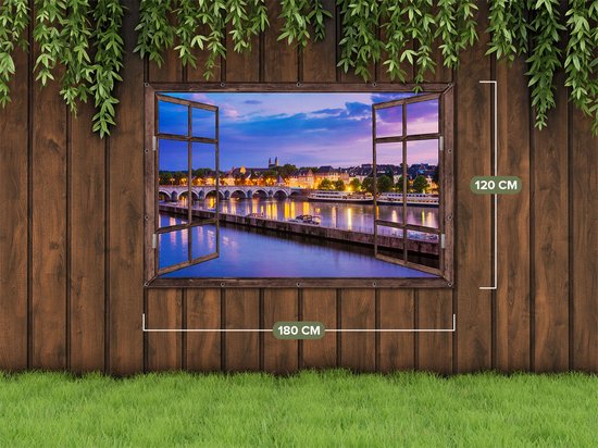 Gards Garden poster Vue à travers Maastricht Maas River at the Sint Servaas bridge - 180x120 cm - Toile de jardin - Décoration de jardin - Décoration murale extérieure - Peinture de jardin